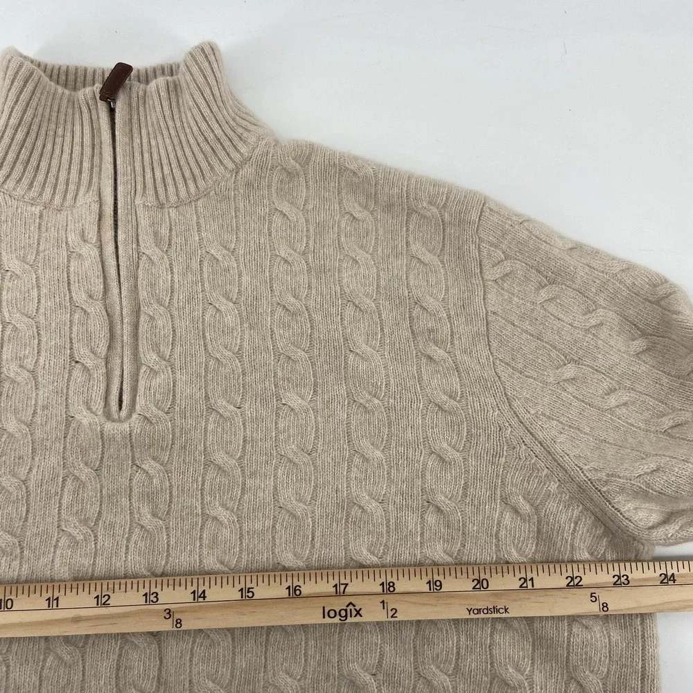 J Crew Sweater Mens XLT Tan Cable Knit 1/4 Zip Lambswool Angora Cashmere‎ Soft